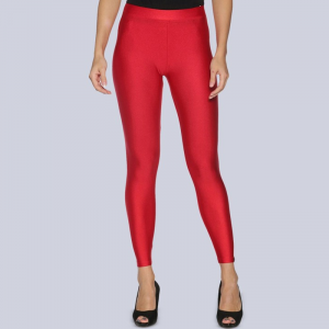 Women Nylon Solid Red Shimmer Legging