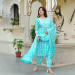 Geometric Printed Pure Cotton Straight Kurta With Salwar And Dupatta