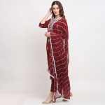 Floral Embroidered Pure Cotton Straight Kurta with Trousers & Dupatta