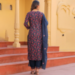 Floral Printed Thread Work Pure Cotton Kurta with Salwar & Dupatta