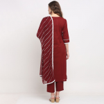 Floral Embroidered Pure Cotton Straight Kurta with Trousers & Dupatta